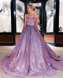 Shine Purple Prom Dress Sweetheart Long Prom Gown Fashion Graduation Party Dress OK1178