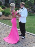 Hot Pink Mermaid Long Prom Dress Open Back Formal Evening Dress OK1368