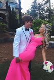 Hot Pink Mermaid Long Prom Dress Open Back Formal Evening Dress OK1368