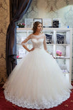 Romantic White Lace Half Sleeves Ball Gown Wedding Dress Bridal Gowns OK1132