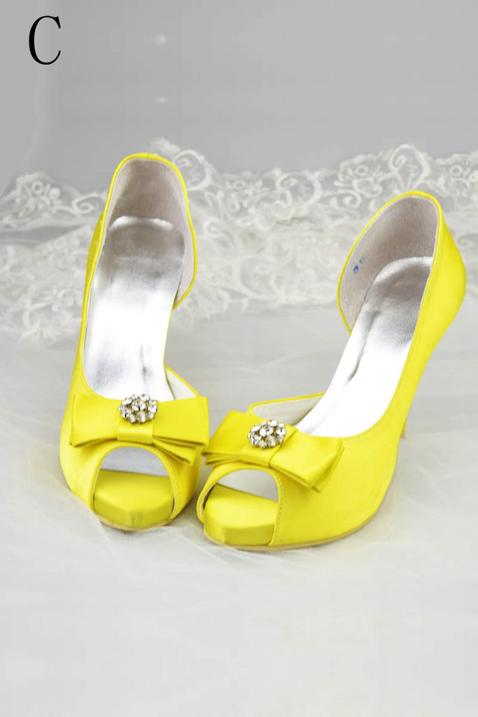 Charming Pink High Heel Shoes With Bow Knot And Beads S25