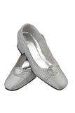 Handmade Chunky Heel White Square Head Shoes With Flower Type S42