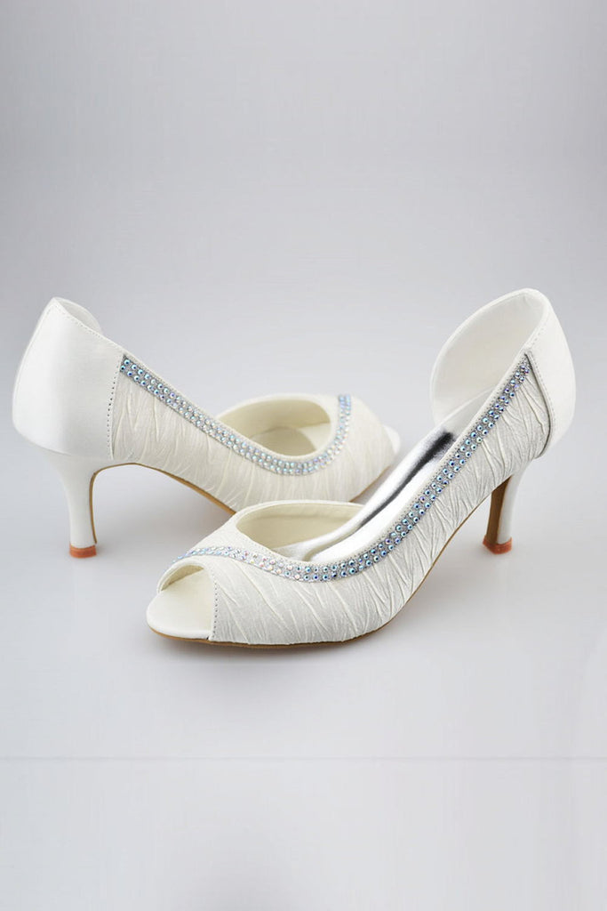 Ivory Beading Handmade Peep Toe Women Shoes For Wedding S54