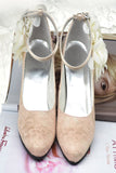 Pink Lace Handmade Ankle Strap Wedding Shoes With Flowers S59
