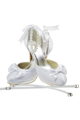 White Ankle Strap Beading High Heel Women Shoes With Bow-Knot S6