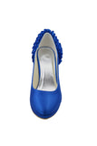 Vintage Royal Blue Satin Handmade Close Toe Wedding Shoes S66