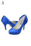 Vintage Royal Blue Satin Handmade Close Toe Wedding Shoes S66