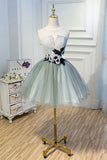 A Line Tulle Flowers Short Homecoming Dress, Cheap Party Dress OKN51