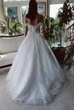 Romantic Tulle A-line Off-the-Shoulder Wedding Dresses With Lace Appliques OK1810