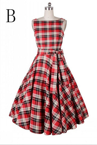 Pretty Simple Plaid Sleeveless Elegant Vintage Dress For Girls V4
