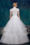High Neck Short Sleeves Lace Puffy Wedding Dresses W17