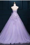 Strapless Long Purple Lace Big Wedding Dress With Bow W4