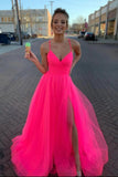 Beautiful A-line Spaghetti Straps Tulle Long Prom Dress Evening Dress PO338