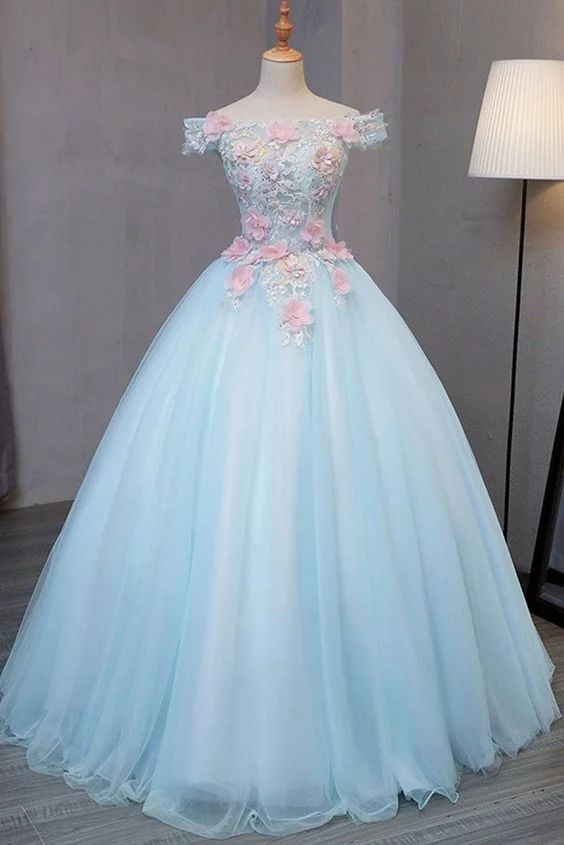Off the Shoulder Appliques Ball Gown Prom Dress  Sweet 16 Dress OKU61