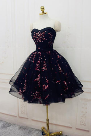 Charming Black Cute Floral Formal Dress, Black Party Dress, Homecoming Dresses OKO72