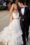 Spaghetti Straps Off White Two Piece Wedding Dresses, Long Tulle Pron Gown OKG79