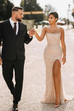 Charming Strapsless Long Mermaid Sequins Evening Dress With Slit Mermaid Prom Dress OK1411