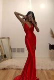 Red Mermaid Spaghetti Straps Long Prom Dress Sexy Evening Dress Tight Formal Dress OK1045