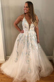 Gorgeous A-line Floral Appliques Long Prom Dress Formal Evening Dress OK1302