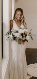 Elegant Sheath V-Neck Backless Full Lace Wedding Dress With Train OK1070