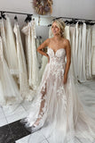 Charming Sweetheart Lace Tulle Wedding Dress with Slit N126