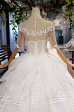 Ball Gown Half Sleeves Lace Bridal Dresses with Sequins, Princess Long Wedding Dress OKN72