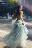 Princess Spaghetti Straps Tulle Long Formal Prom Dress Formal Evening Party Dress OK1383