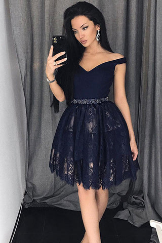 Navy Blue Homecoming Dresses,A Line Homecoming Dresses,Short Homecoming Dresses,Short Prom Dresses,Lace Prom Dresses,Prom Dress For Teens,Graduation Party Dresses,Sweet 16 Dresses