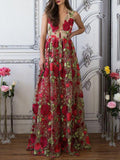 Red Floral Embroidery See Through Long Elegant Formal Prom Dress OKG89