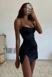 Sexy Straps Short Homecoming Dresses Black Tight Hoco Cocktail Dresses OK1433