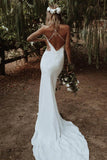 Spaghetti Straps Mermaid Beach Wedding Dress Summer Long Bridal Dress OK1419