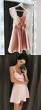 Simple A Line Spaghetti Straps Short Pink Homecoming Dress with Appliques OKD25