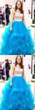 Beading Organza Ruffles Ice Blue Ball Gown Prom Dress OKE57