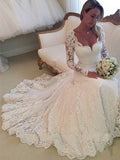 Gorgeous Ivory Lace Long Sleeves Bridal Dress Wedding Dresses OKP82