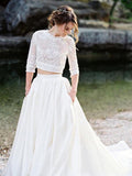 Ivory Lace Top Two Pieces Wedding Dress Gorgegous Sweep Train Wedding Gowns With Pockets OKP84