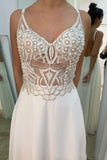 Ivory Chiffon See Through A-line V Neck Prom Dress With Beading OKS83