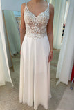 Ivory Chiffon See Through A-line V Neck Prom Dress With Beading OKS83