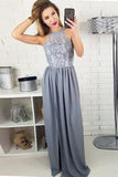 Grey Prom Dresses,Lace Top Prom Gown,Modest Prom Dress,Split Prom Dress