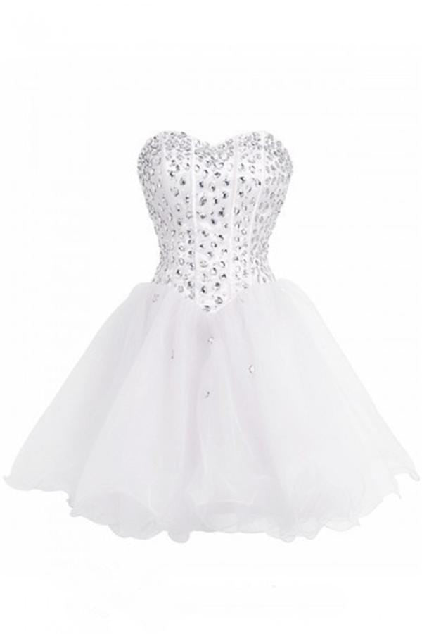 Girly White Beading Short Sweetheart Lace Up Homecoming Dress K243