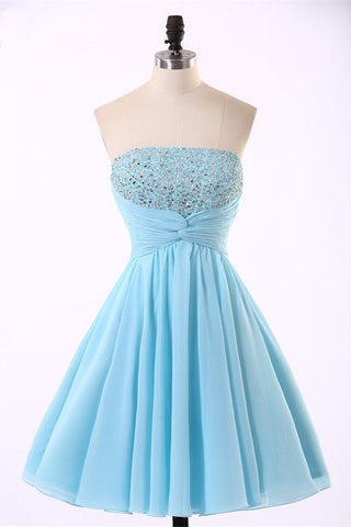 new Sky Blue Short Chiffon Strapless Elegant Homecoming Dress K272