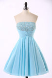 Sky Blue Short Chiffon Strapless Elegant Homecoming Dresses K272