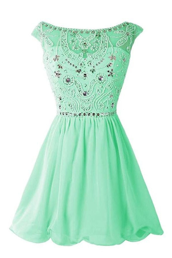 Green Chiffon Short Cute Classy Girly Homecoming Dress K315