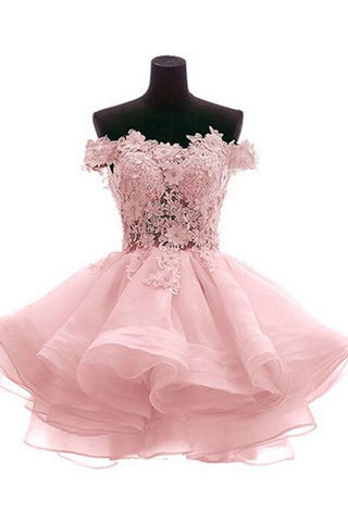 Pink Off Shoulder Short Cute Handmade Homecoming Dress K317