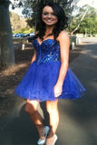 Royal Blue Short Cute Strapless Sparkly Homecoming Dress K321