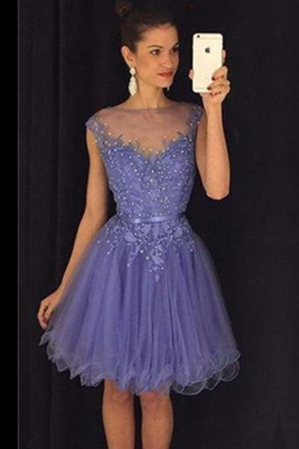 Beautiful Purple Lace Beaded Handmade Classy Short Homecoming Dress K416