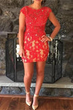 Red Mermaid Lace Beading Sheath Backless Formal Homecoming Prom Dress K469