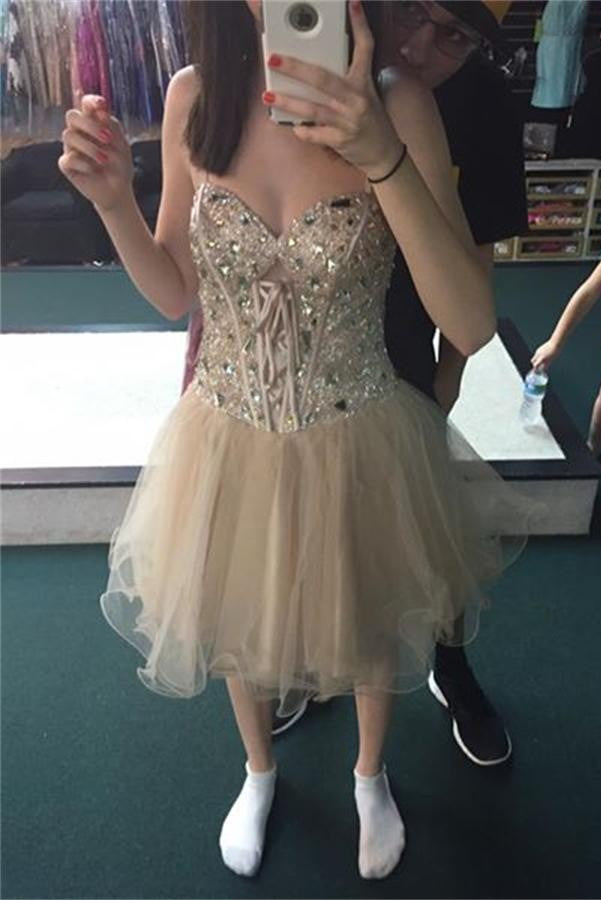 Light Pretty Beaded A-line Tulle Cute Homecoming Dress K476