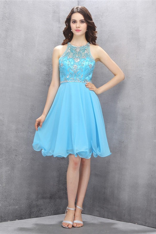 Classy A-line Short Chiffon Light Blue Homecoming Dress K584