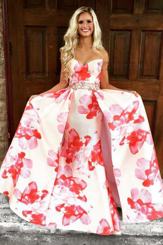 A-Line Prom Dresses,Sweetheart Prom Dress,Satin Prom Dresses,Floral Prom Dress,Printed Prom Dresses