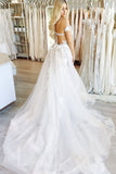 Off-The-Shoulder Appliqued Lace Long Tulle A-line Wedding Gowns OKU84